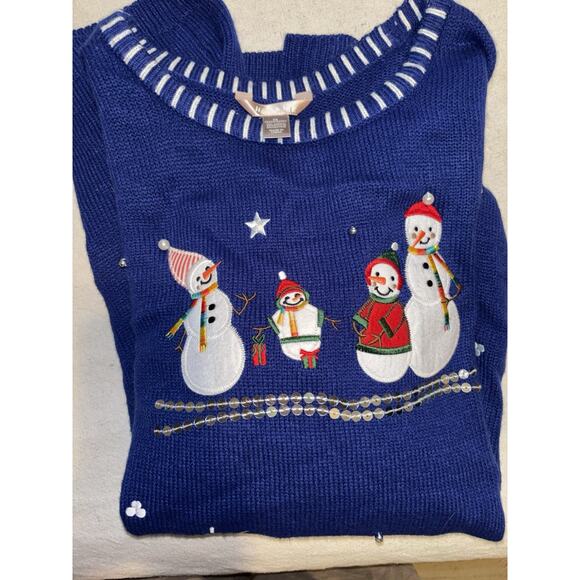 VTG Christmas Snowman White Stag Sweater Womens 3XL‎ 22W Blue Snowflake Holiday - Picture 7 of 7